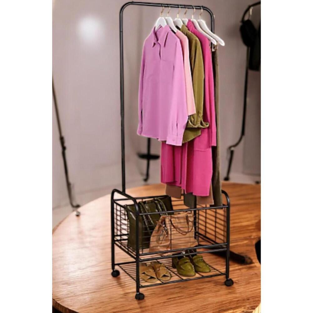 Cella Mobile Wardrobe Organizer with Basket and Shelf Black